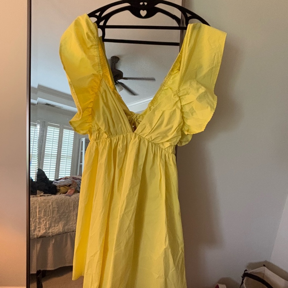 Amazon Essentials Yellow Ruffle Mini Dress